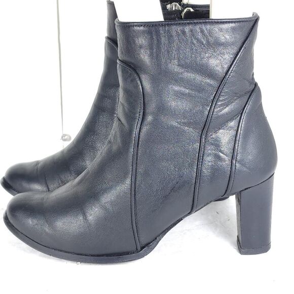 M Grigiarancio Women's US7-7,5 EU38 Black Leather Zip Heeled Ankle Boots Booties - Picture 2 of 15